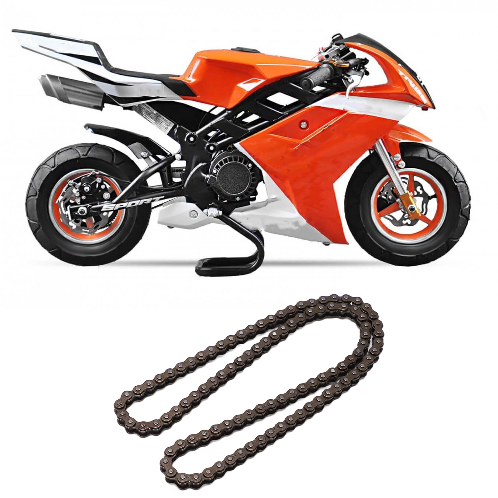Race-Guy Gold 25H Sprocket Chain 136 Links For 2 Stroke 47cc 49cc Engine Mini Moto Dirt ATV Quad 4 Wheeler Pocket Bike Minimoto Go Kart 