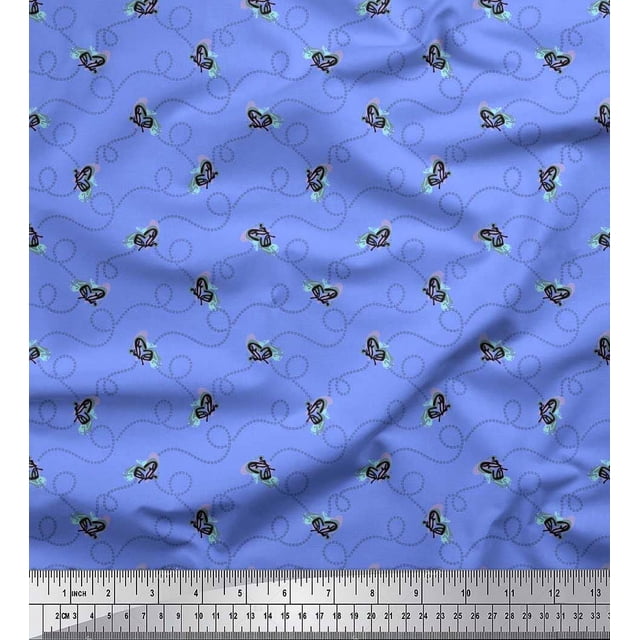Tissu de Rayonne Bleu Pomme Tissu Imprimé Insecte & Texture par Yard 56 Pouces de Large