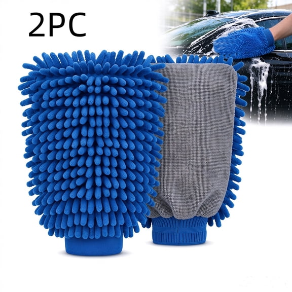 Lipengxiao Blue 7 x 10 x 1.4 inch Chenille Car Wash Mitt Microfiber Cleaning Glove 2 Pack