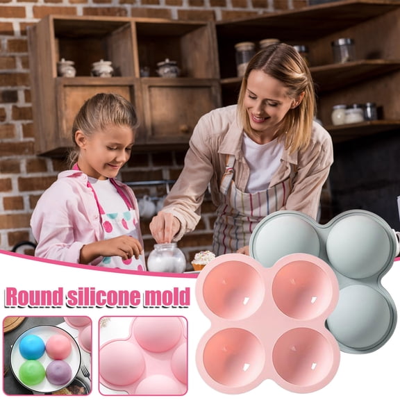 Fwttom Silicone Muffin Pans for Baking, 4-Cavity Hemisphere Flexible Silicone Baking Pan with Handles, Non-stick Silicone Baking Mold for Mousse Cake & Brownies