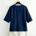 thumbnail image 6 of OIOLOYJM Linen Shirts for Womens Summer 3/4 Sleeve Button Down V Neck Blouses Loose Casual Lightweight Tunic Tops Navy 2XL, 6 of 6