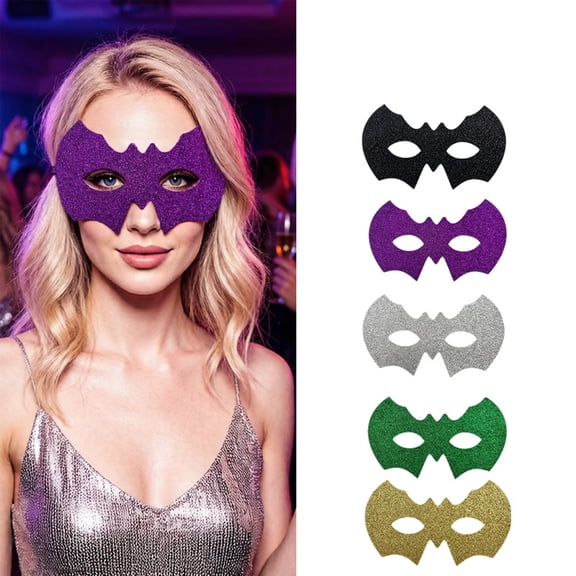 Zydvens Glitter Halloween Cosplay Mask for Adults - Bat Wing Half Face Mask Halloween Costume Masquerade Party Outfit - 1 Pk Sparkly Face Mask halloween Colors