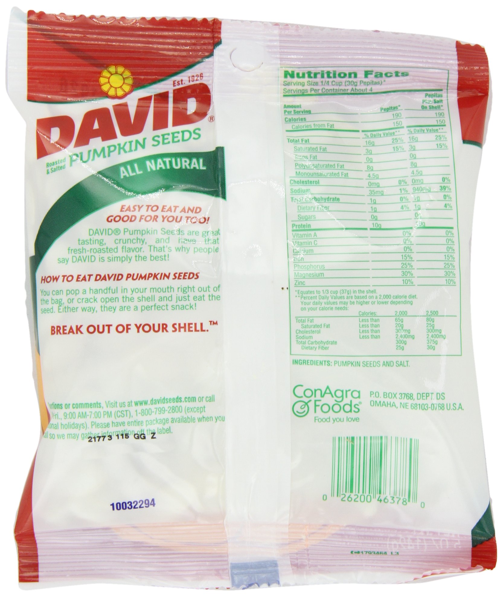 David Seeds Pumpkin Seeds, 5-Ounce Bags (Pack of 12)