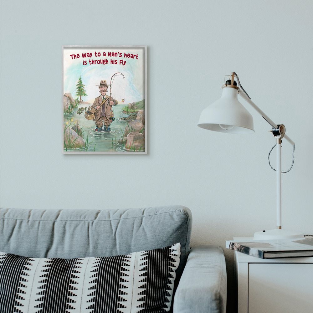 Stupell Industries His Fly Funny Sports Fishing Cartoon Design Framed Wall Art by Gary Patterson