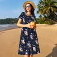 thumbnail image 4 of Kdxio Astronaut Surfing Pattern Summer Dresses for Women Casual Tshirt Short Sleeve Floral Sundress Beach Cover Ups with Pockets, 4 of 6