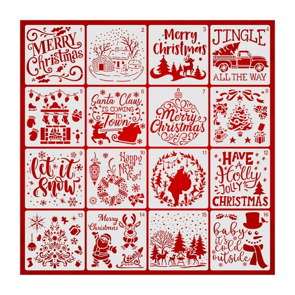 MANNYA 16 Pcs Christmas Stencils Plastic Drawing Templates for Home School Party Decro