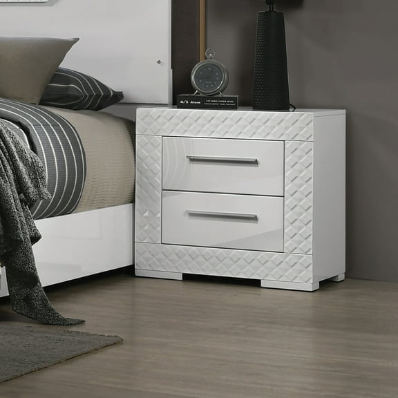 Furniture of America Tranze Adult Glam 2-Drawer Nightstand, White