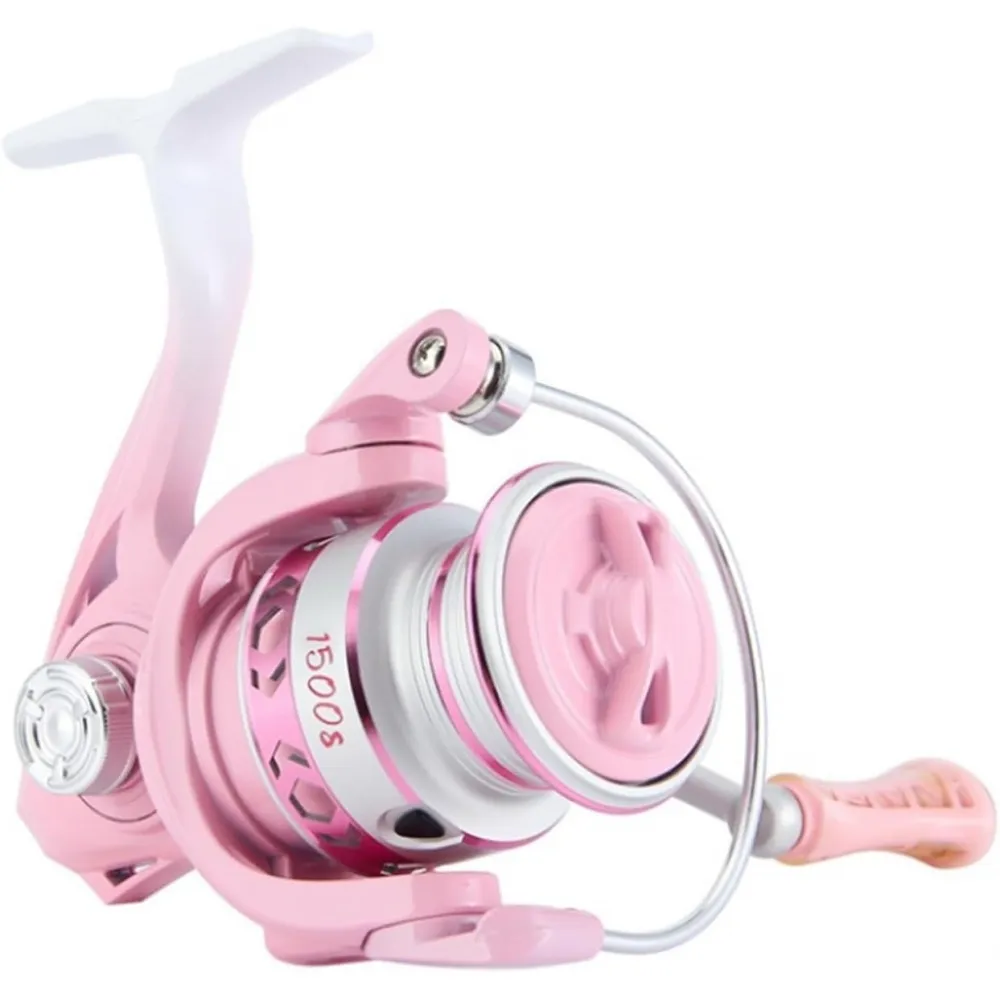 Pink Purple Lightweight Spinning Fishing Reel 3+1BB 5.2:1 Gear Ratio 8KG Max Drag Metal Spool Rocker Arm Interchangeable for Left and Right Hands