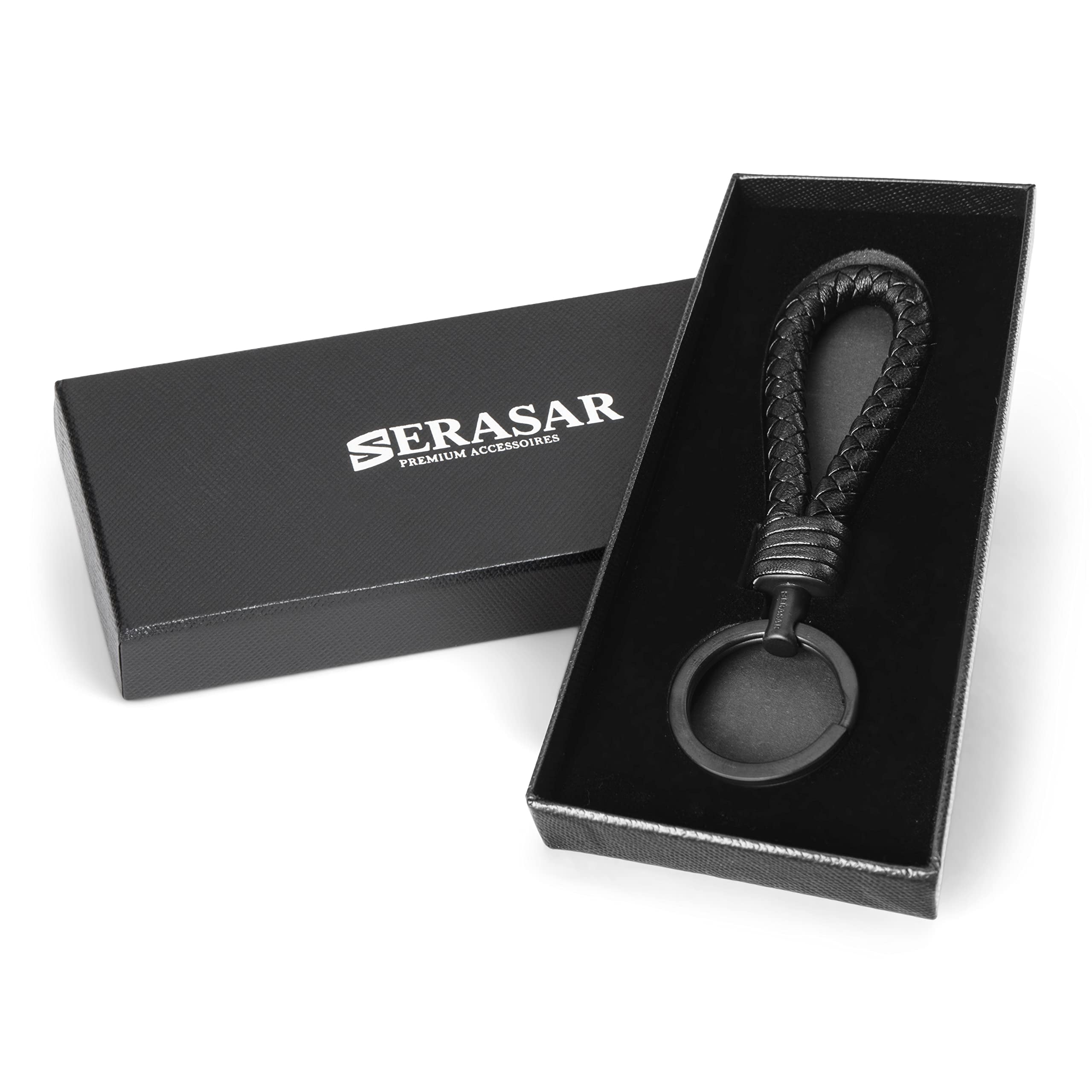 SERASAR Leather Keychain [Strong] Black Keychain Accessories Black Key Ring