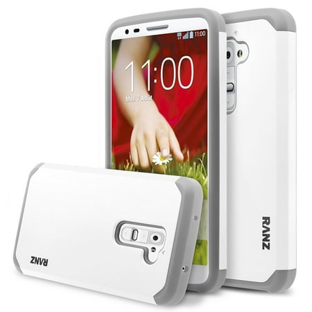 LG G2 Case, RANZ Grey with White Hard Impact Dual Layer Shockproof Bumper Case For LG G2(AT&T D800, T-Mobile D801,Global