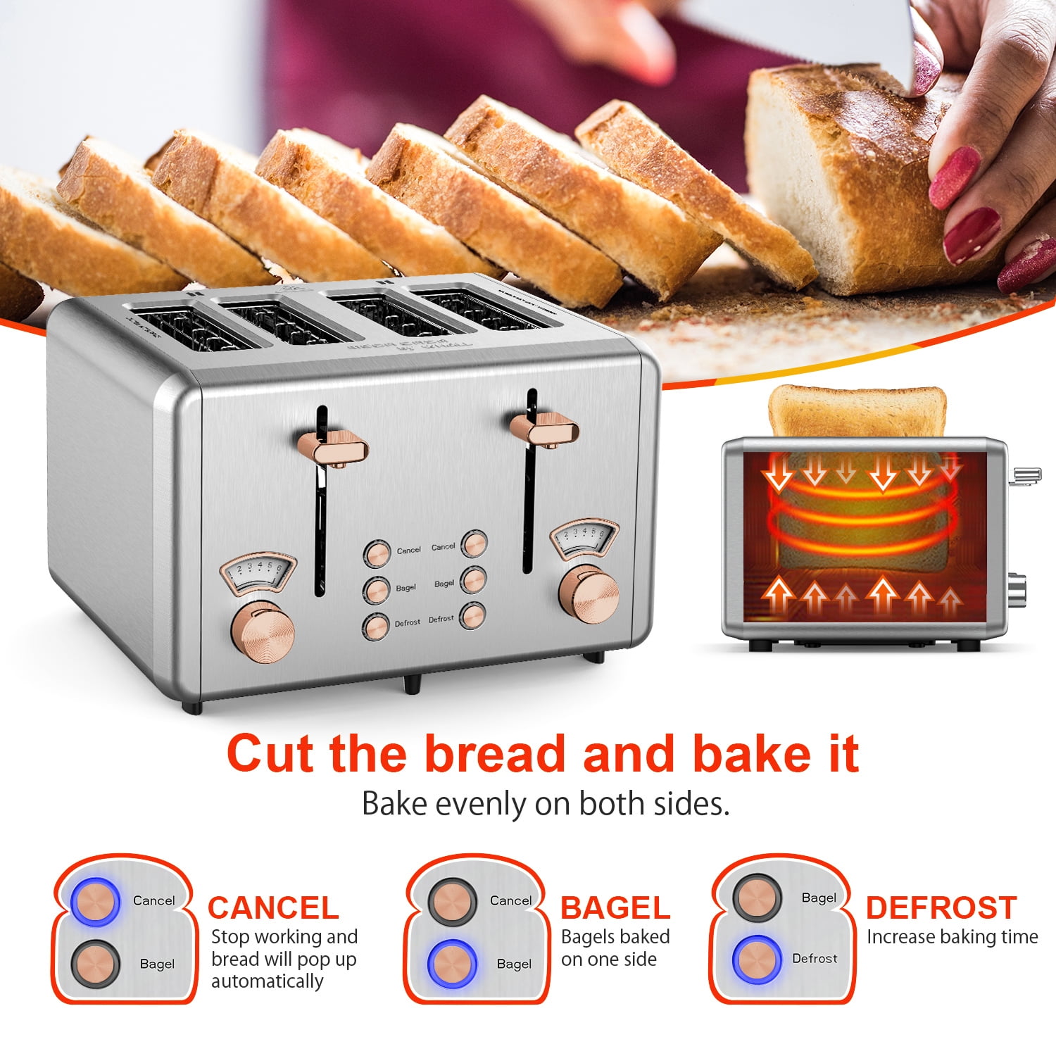 WHALL Long Slot Toaster 4 Slice Brushed Stainless Steel Toaster, 7 Toast  Settings with for $160 - T31269