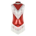 thumbnail image 3 of TiaoBug Women's Sequins Metallic Latin Tango Tassel Dance Leotard sleeveless Fringed Bodysuit Jazz Dancewear Red M, 3 of 7