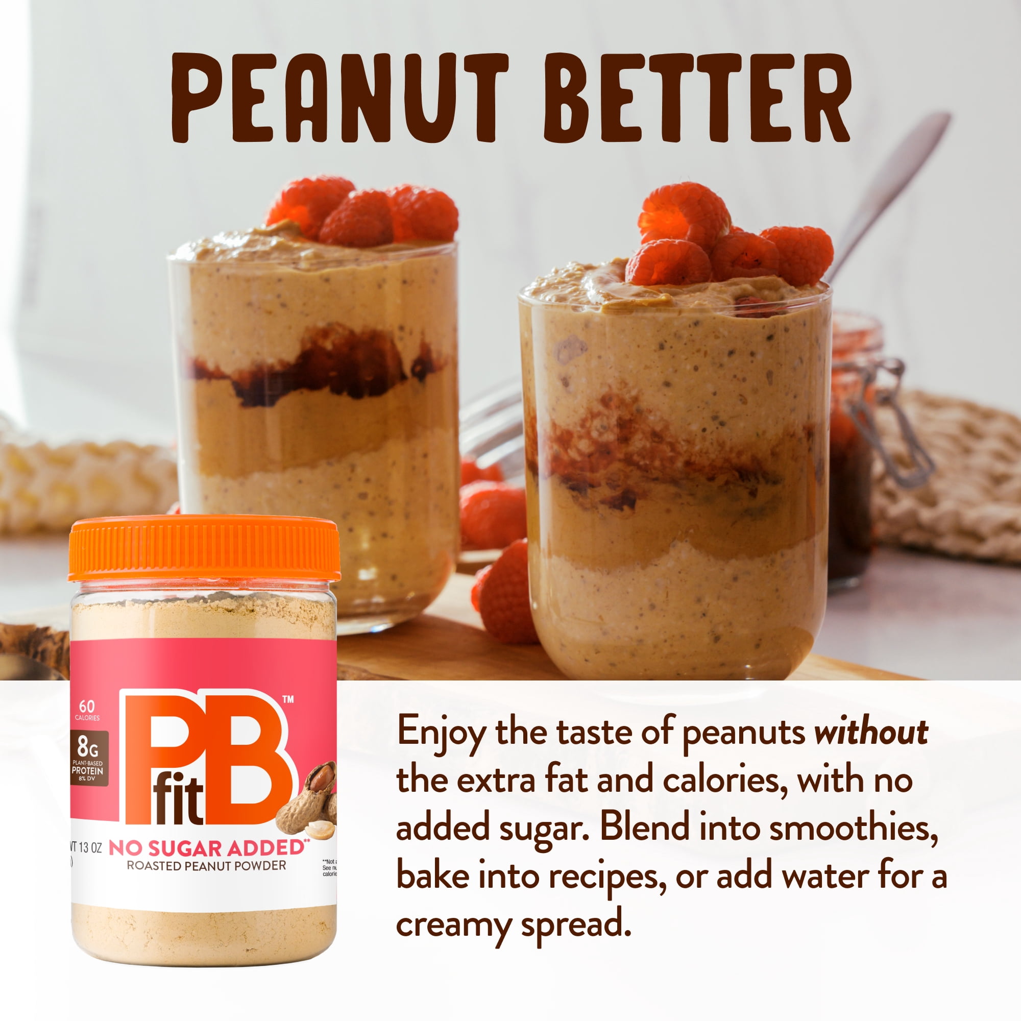(2 pack) PBfit No Sugar Added Peanut Butter Powder, 8g Protein 9% DV, 13 oz