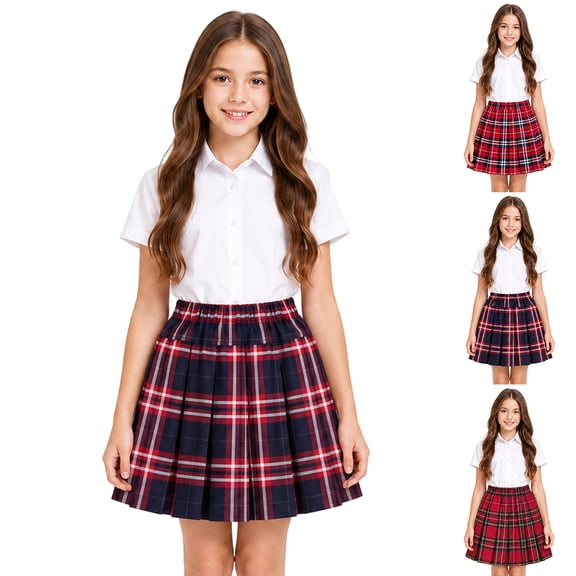 Girls Plaid Pleated Skirt Red Tartan High Waist Tennis Skirts School Uniform Skirts