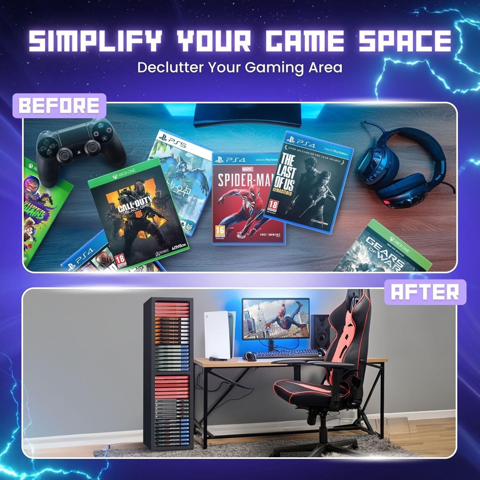 Video Game Storage Tower for PS5/ PS4/ PS3/ Xbox Series S & X/Xbox one Game, Universal Game Holder Rack, Vertical Blu Ray Case Organizer Stand, Stores 36 Games Disk or Blu-Ray Disks, Black