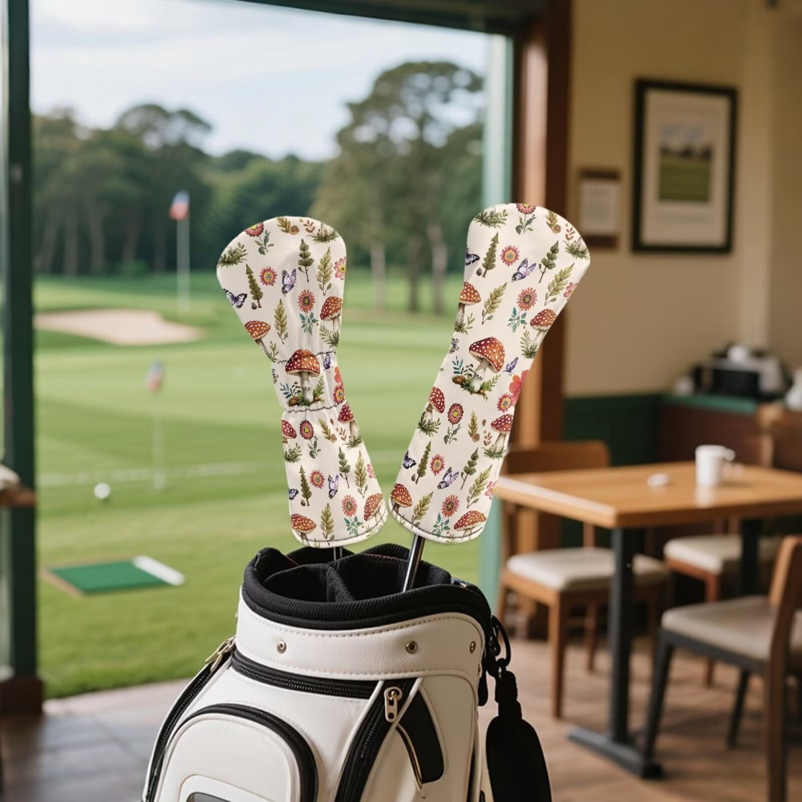 Uorisanigo Golf Club Head Covers for Driver, Fairway Wood and Hybrid Soft PU Leather 3 Pack Aesthetic Mushroom Golf Club Head Covers for Men Women, Essential Golfs Accessories