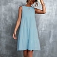thumbnail image 4 of QLEICOM Summer Dress, Plus Size Casual Dresses, Women Holiday Solid Round Neck Sleeveless Party Beach Loose Dress, Beach Dress Sun Dresses Blue XXL, 4 of 6