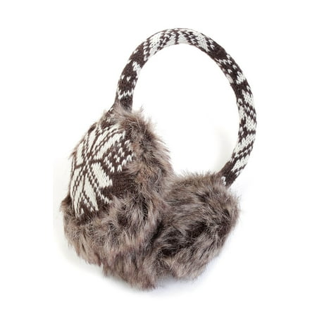 Fur Womens Earmuffs Snowflake Fairisle Faux Fur Trimmed Sweater Knit Earmuffs Warm Winter Ear Covers -- Dark Brown ()