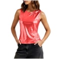 thumbnail image 3 of Asxite Tank Tops for Women Sleeveless Solid Color Stretchy Shiny Ice Silk Round Neck Casual Blouse, 3 of 5