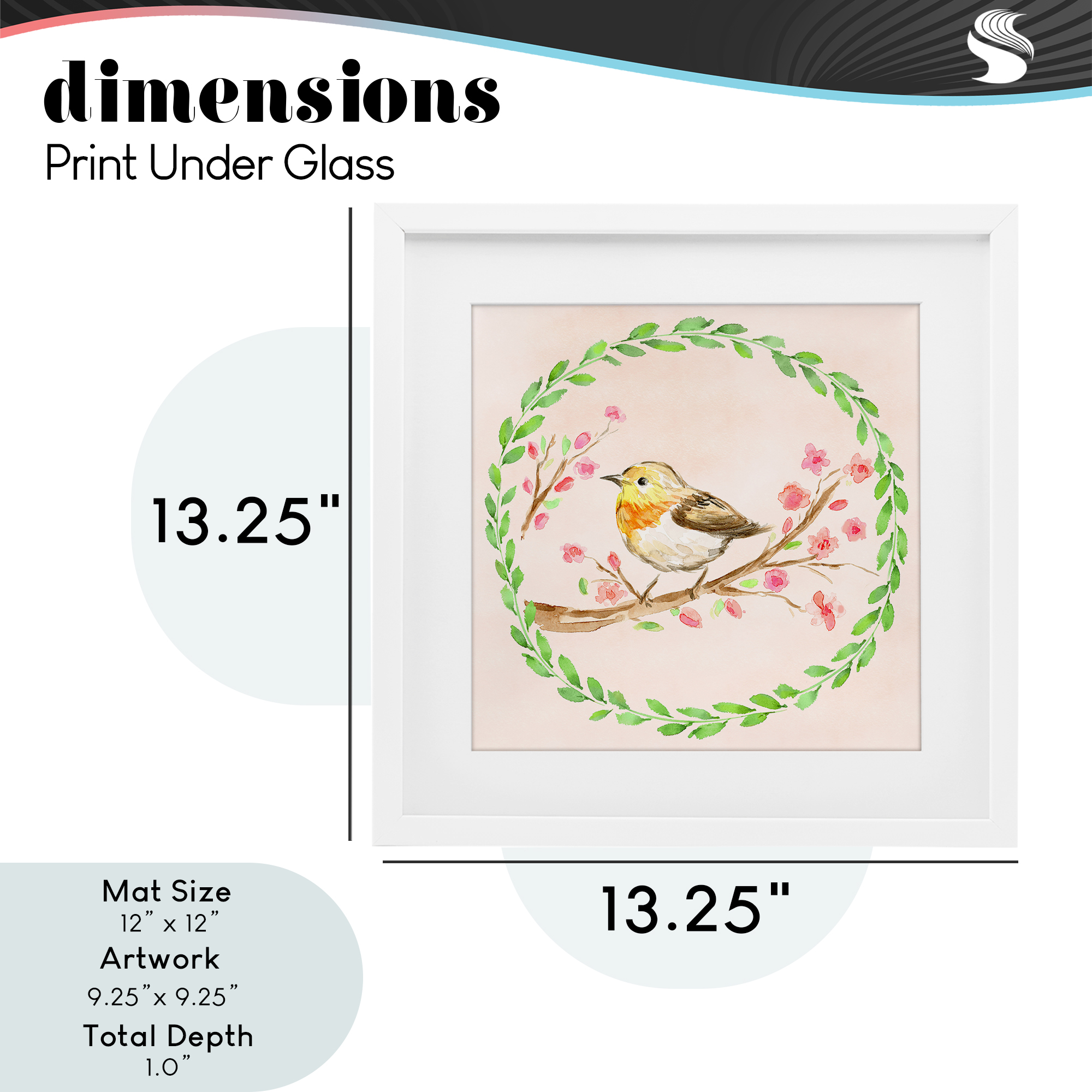 Spring Wreaths Bird White Framed Print Under Glass, design by Elena Fay