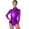 thumbnail image 5 of IBTOM CASTLE Women's Dance Ballet Leotards Long Sleeve Metalic Shiny Leather Turtleneck Gymnastics One Piece Lycra Bodysuits Dancewear XL Purple, 5 of 8