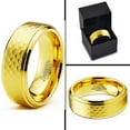 thumbnail image 5 of Charming Jewelers Tungsten Wedding Band Ring 8mm for Men Women Comfort Fit Hammerd 18K Yellow Gold Plated Step Beveled Edge Brushed Polished Lifetime Guarantee Size 15, 5 of 5