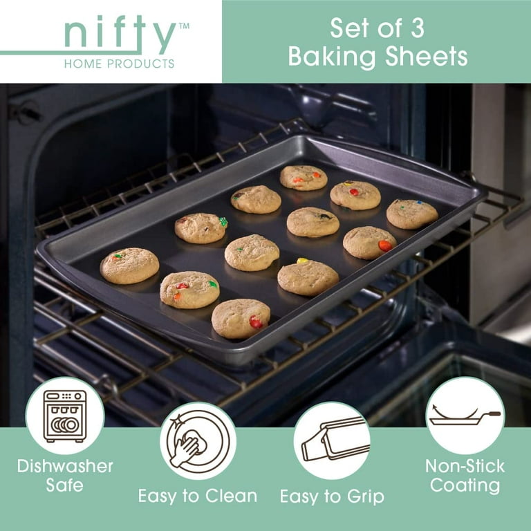 Nifty Set of 3 Non Stick Cookie and Baking Sheets, Small, Medium and Large, Silver