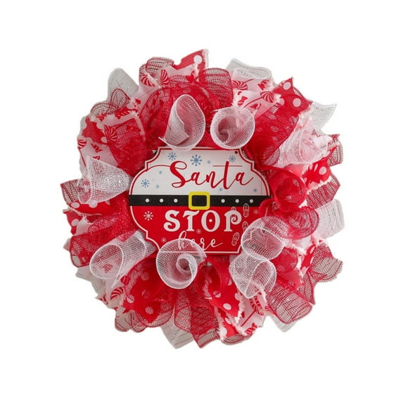 15.7" Santa Stop Christmas Wreaths for Front Door, Artificial Window Wall Hanging Decor, Large Xmas Garland for Indoor Outdoor Home Decor Shop Display Holiday Scene Layout