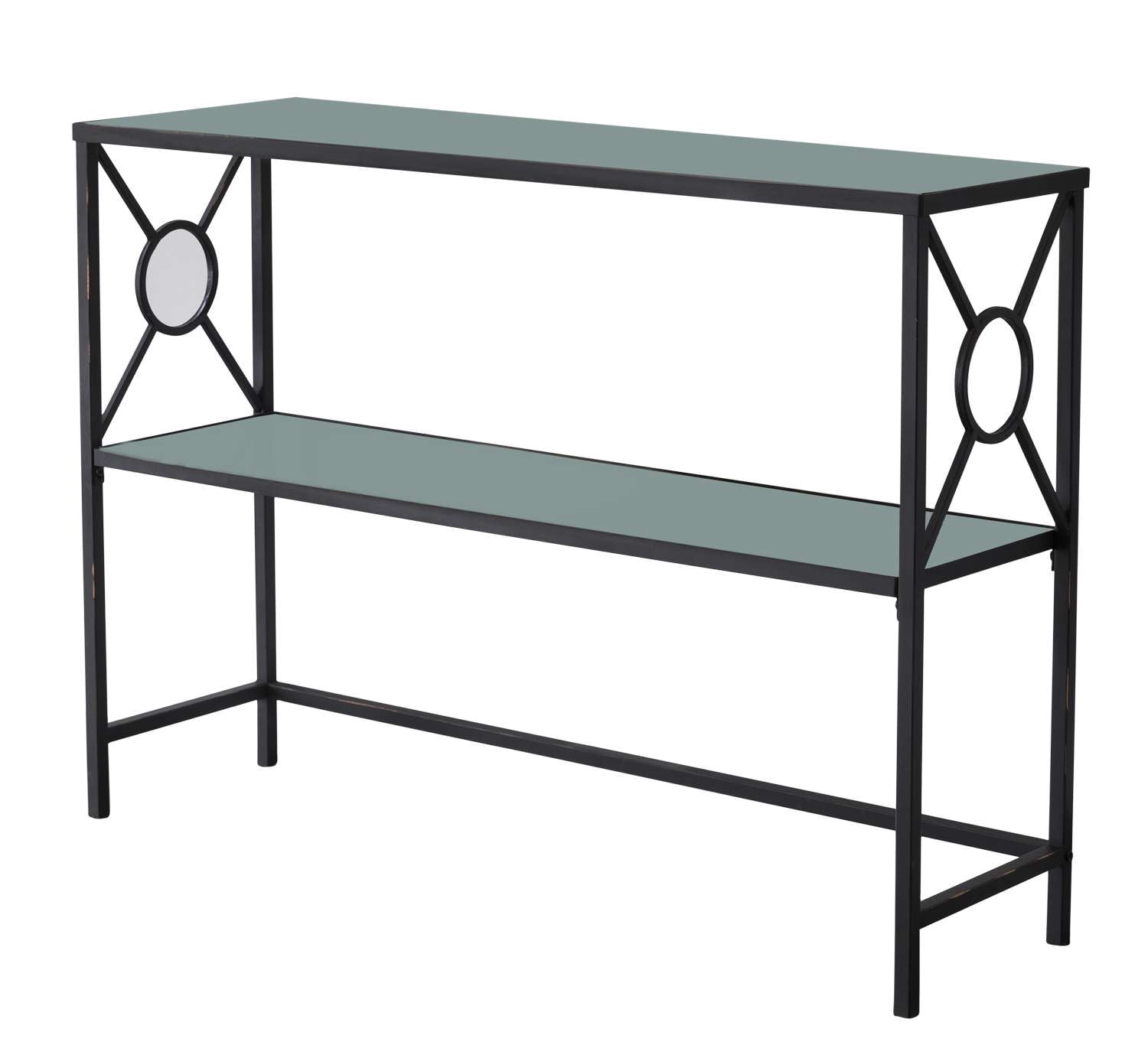 Kings Brand Furniture Black Metal Entryway Console Table with Glass Top & Shelf