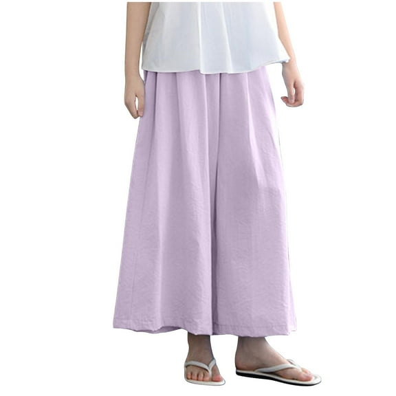 Lenpel Girls' Palazzo Pants Toddler Solid Color Elastic Waist Ankle Length Flowy Wide Leg Pants Baggy Casual Trousers