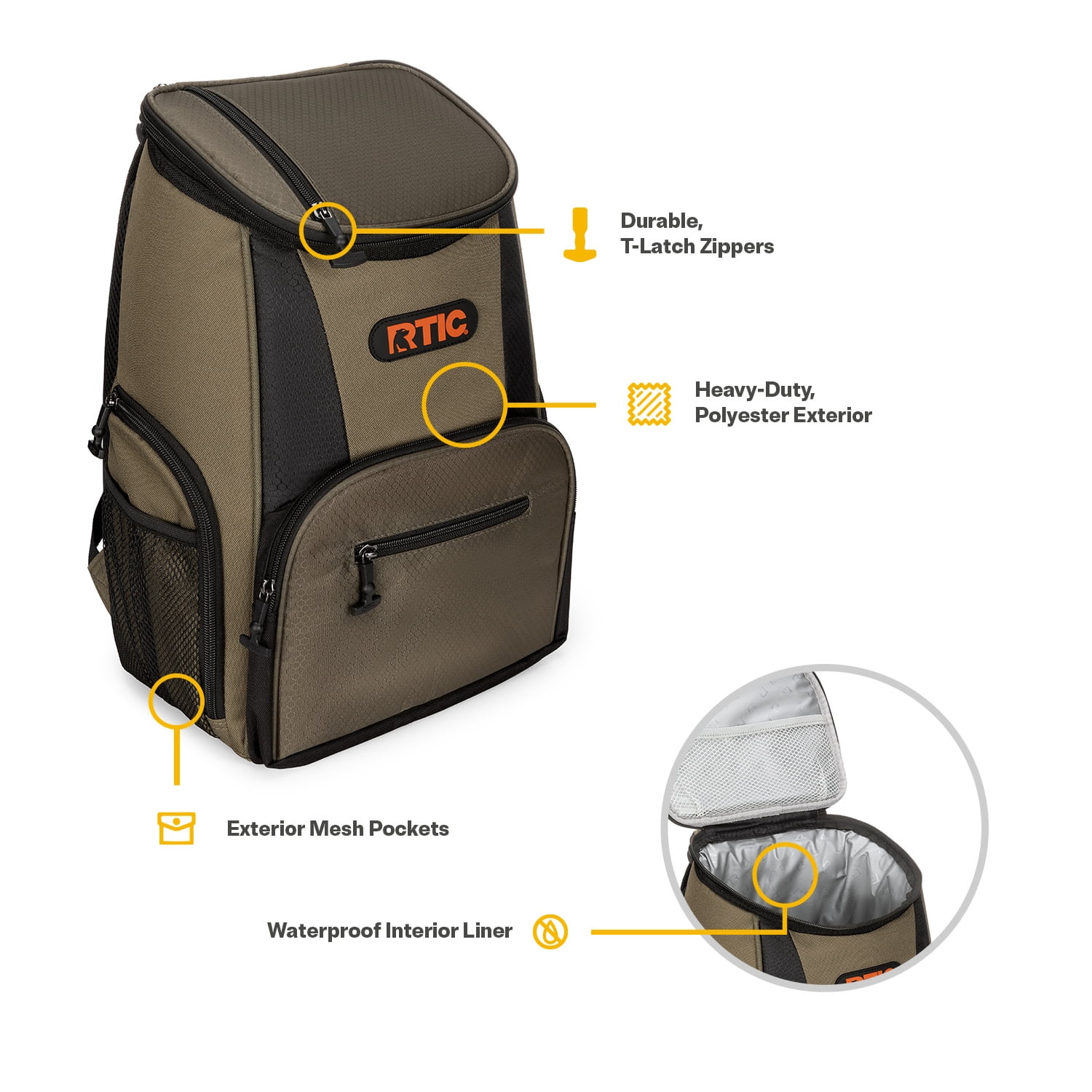 RTIC 15-Can Lightweight Cooler Backpack with Pockets, Olive