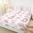 thumbnail image 4 of Erosebridal Pink Rose Flower Queen Sheet Sets, Kawaii Cat Lover Bed Set, 4pcs, 4 of 5