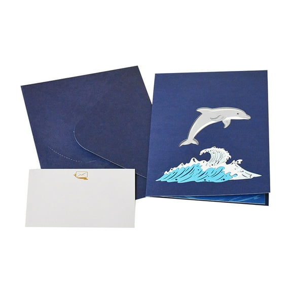 3D Pop-Up Dolphin Greeting Card for Birthday Children's Day Thanksgiving Mothers Fathers Day Anniversary Graduation with Envelope