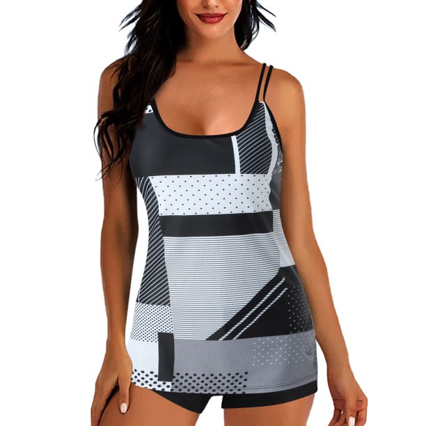 Trajes de baño para mujer Trajes de baño de dos piezas Camisetas sin mangas con estampado floral con pantalones cortos Trajes de baño con control de barriga OAVQHLG3B Store lin121212