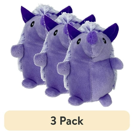 (3 pack) Multipet Mini Pet Plush Hedgehog Small Dog Toy with Squeaker, Purple