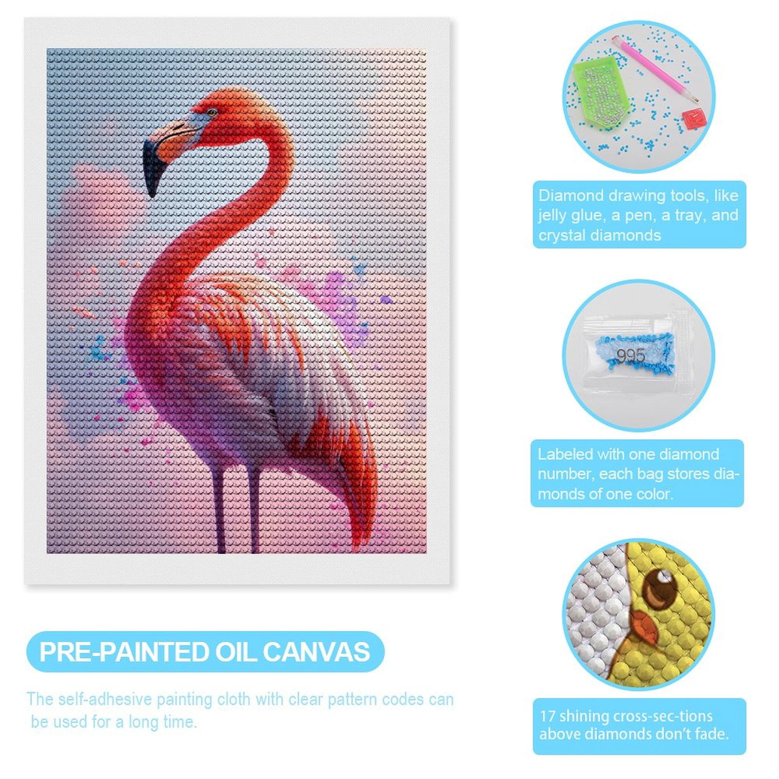 Diamond Art Kits for Adults, Pink Flamingo Colorful Sky 5D Diamond Painting Kits for Adults Beginners, DIY Full Drill Diamond Painting, Gem Art and Crafts 12x16