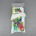 thumbnail image 2 of Parrot Duvet Cover Set, Faded Flowers and Love Parrots Botanical Flora with Romantic Orchids Wings Boho Art, Bedding Set with Shams and Fitted Sheet, 3 Sizes, by Ambesonne, 2 of 3