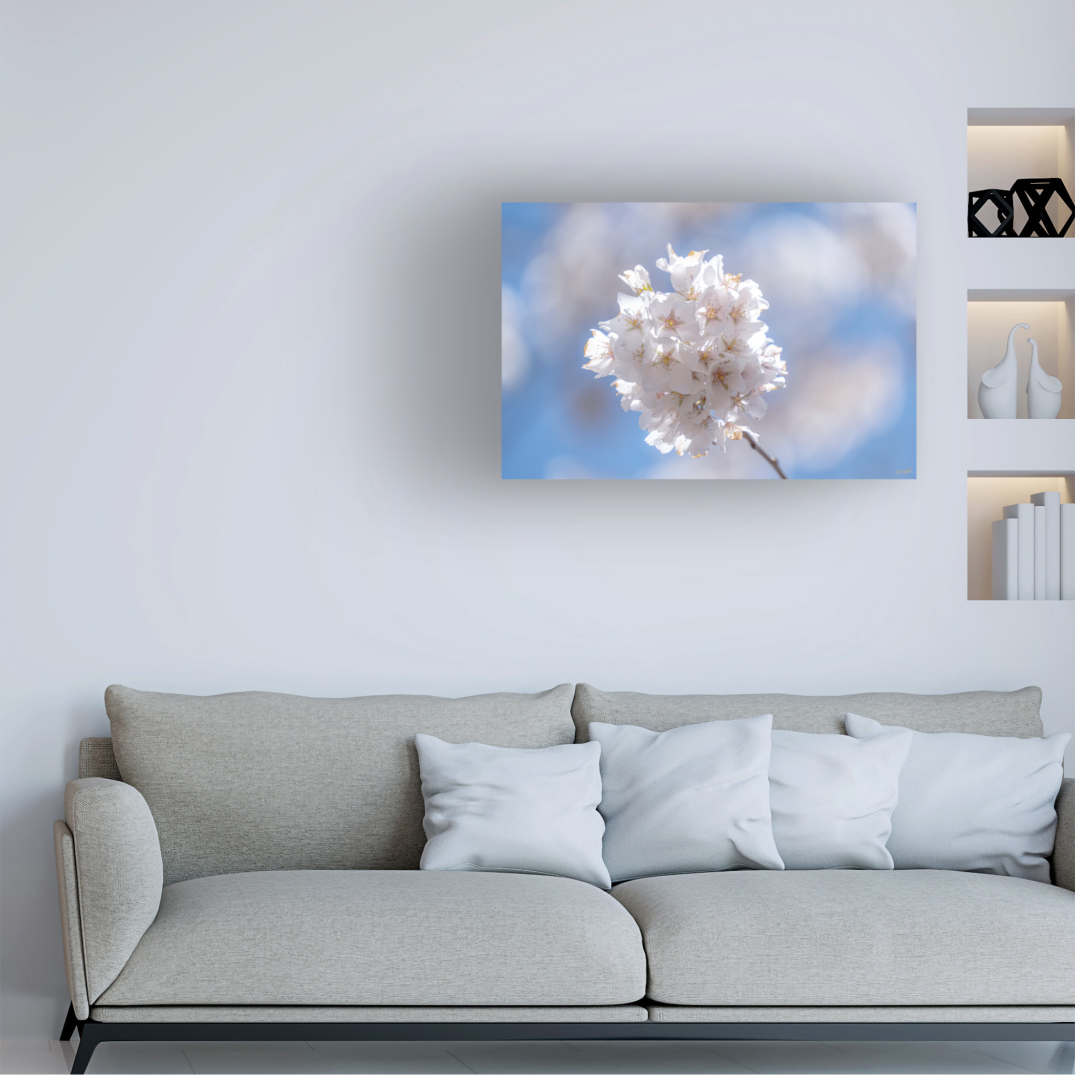Canvas Wall Art - Life BeautifuLEE 'White Flowers Kissing Blue Sky 6' Wall Art for Living Room, Bedroom, or Office Décor by Trademark Fine Art - 19 x 12 Inches
