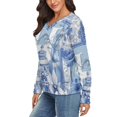 thumbnail image 2 of Blue Chinoiserie Toile Blue Chinoiserie Toile V-neck Sweater Winter Clothes Long Sleeve Knitwear Sweater Women's Pullover, 2 of 5