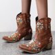 thumbnail image 5 of NECHOLOGY Botas Mujer Adulto Femenino Zapatos Botines para mujer Botas Botas Botas de retro Tobillo Vaqueras para mujer Zapatos Botas de mujer bordadas (Brown, 9), 5 of 7