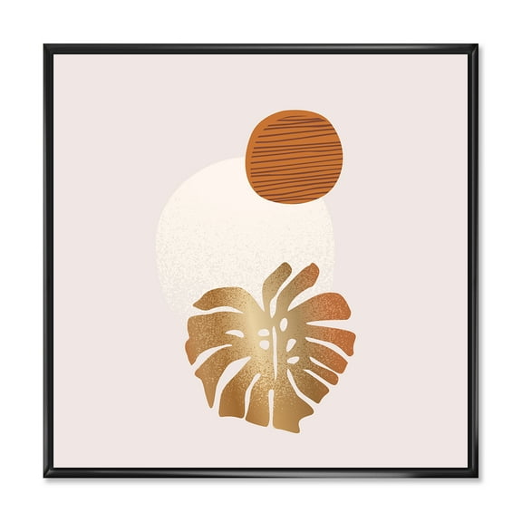 Designart 'Abstract Geometry Shapes and Tropical Palm Leaf II' Modern Framed Canvas Wall Art Print