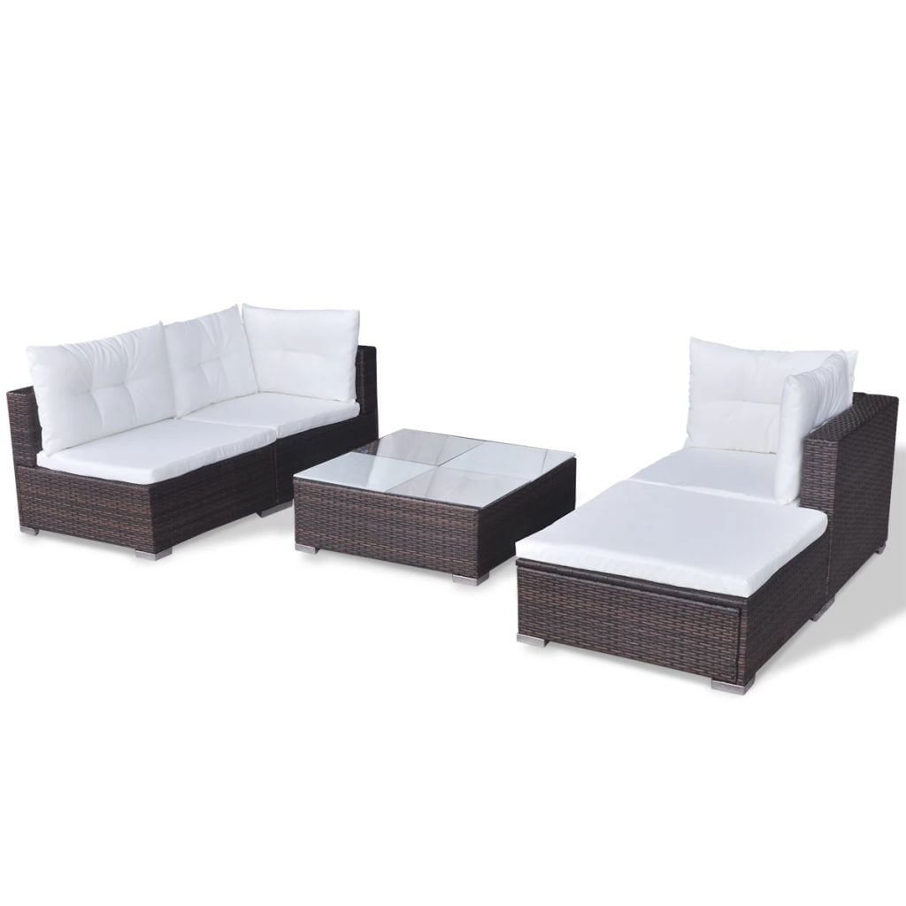 Kepooman Outdoor Patio Rattan Sectional Sofa Set with Cushion & Glass Table, Set of 5, Brown Kepooman Outdoor Patio Rattan Sectional Sofa Set with Cushion & Glass Table, Set of 5, Brown
