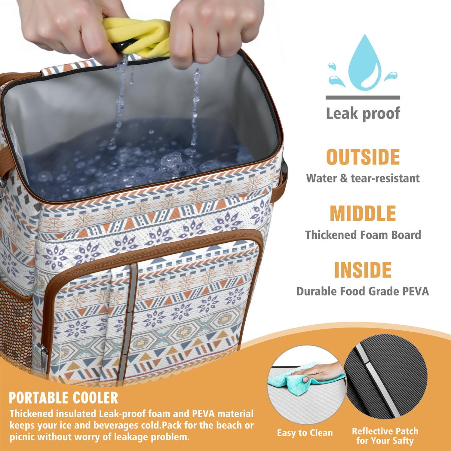 Travel Cooler Bag - Boho Bohemia Pioneer Flower Geometric Line Art Camping Beer Cooler Backpack with Bottle Opener- Waterproof Insulated Picnic Backpacks - Cooler Bag for Beach