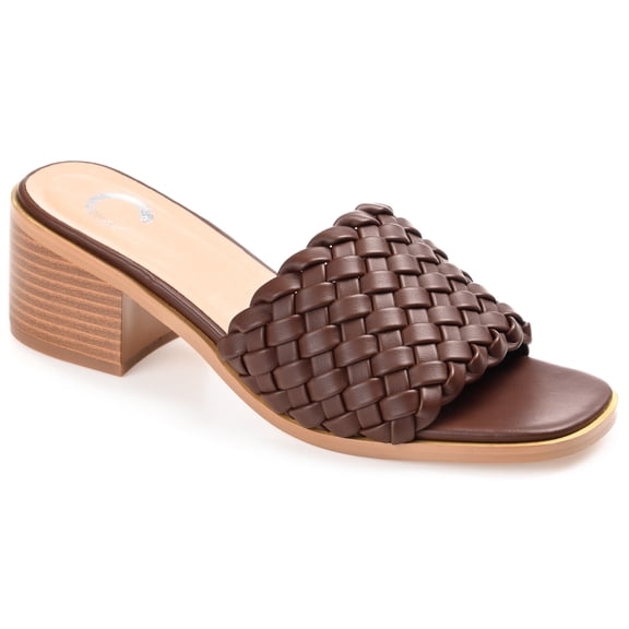 Journee Womens Fylicia Woven Detail Slip On Stacked Heel Dress Sandals