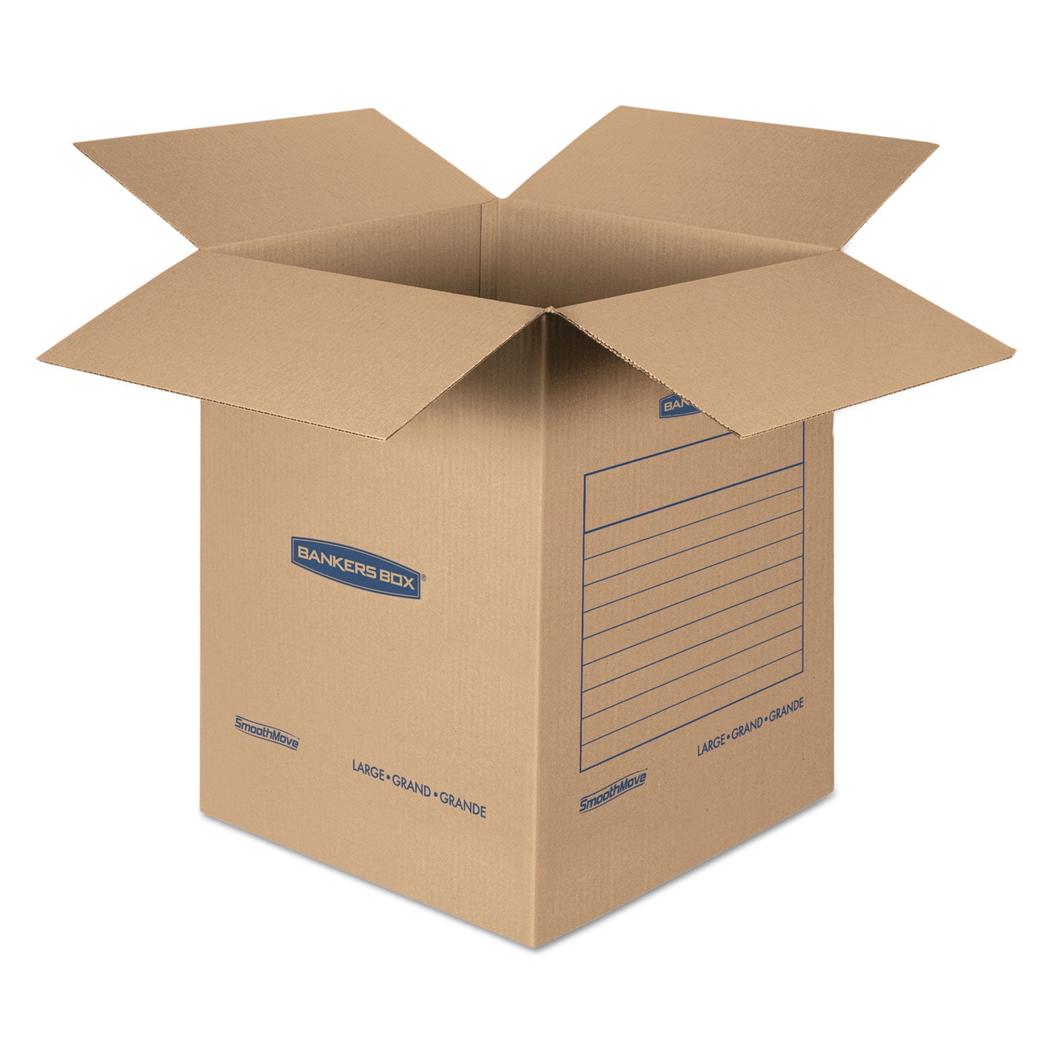 SmoothMove Basic Moving Boxes Large, Regular Slotted Container RSC, 18" x 18" x 24", Brown Kraft/Blue, 15/Carton