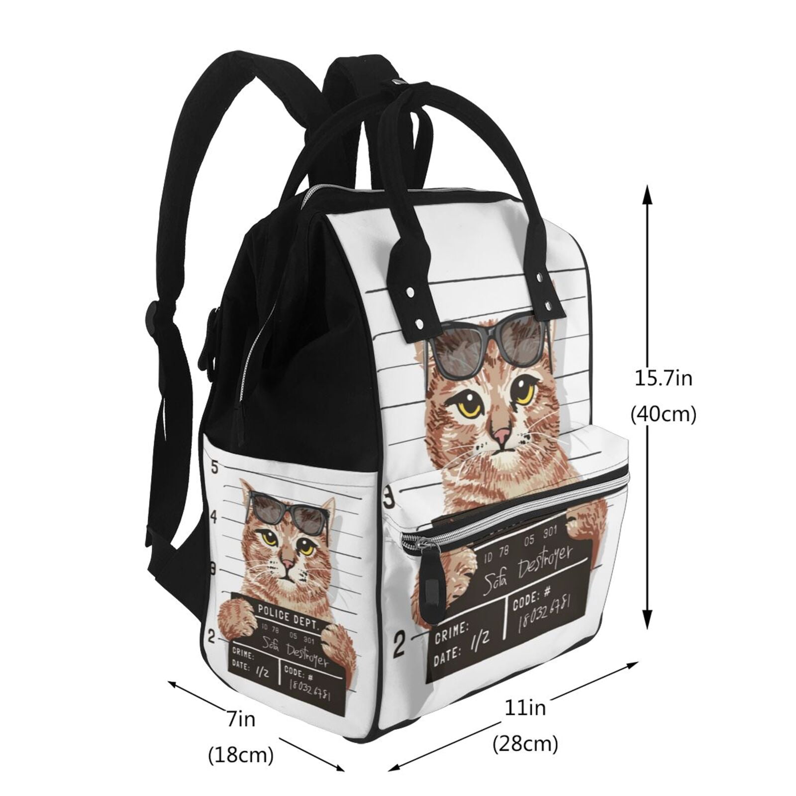 Ratiio Cat Holding Mugshot Sign Mummy Backpack - Waterproof Twill Canvas, Large Capacity Diaper Bag with Multiple Pockets and Adjustable Straps