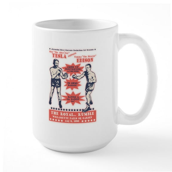 CafePress - Tesla V. Edison Mug Mugs - 15 oz Ceramic Large White Novelty Mug