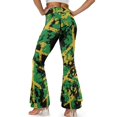 thumbnail image 3 of Xoenoiee Flare Leggings for Women Tall High Waisted Bell Bottom Pants Tummy Control Workout Leggings Slit Flared Hem Yoga Pants for Workout, Gym, Office, Yoga, 2XL, Jamaican Flag Spray Paint Print, 3 of 7