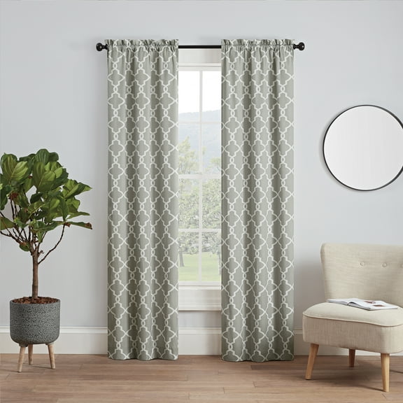 Ellery Homestyles Pairs to Go Vickery Printed Trellis Rod Pocket Window Curtain Panel Pair, 2 Pack Grey 56x63 63 Inches