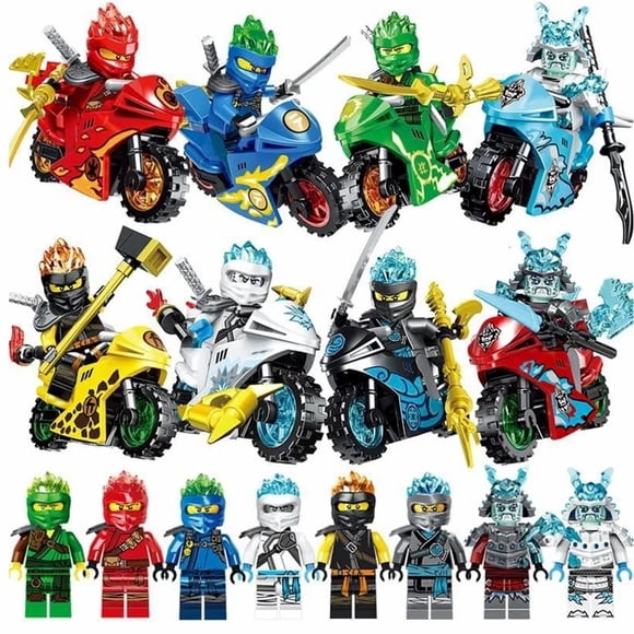 8PCS Ninja Warrior Mini Figures with Ice Motorcycle Building Blocks Set - Creative Construction Toy for Kids